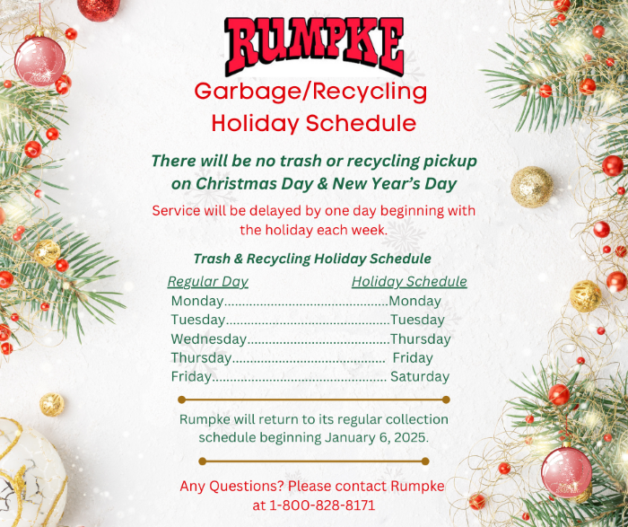 Rumpke Holiday Collection Schedule &gt; City of Ludlow